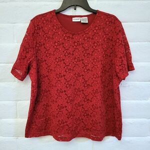 Liz Baker Women's Plus Size 2X Red Lace Blouse